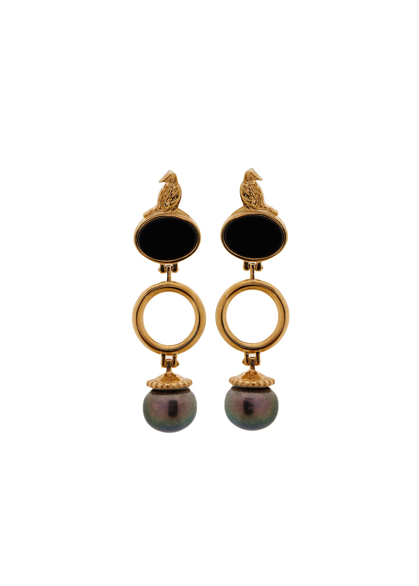 Long Earring with black pearls