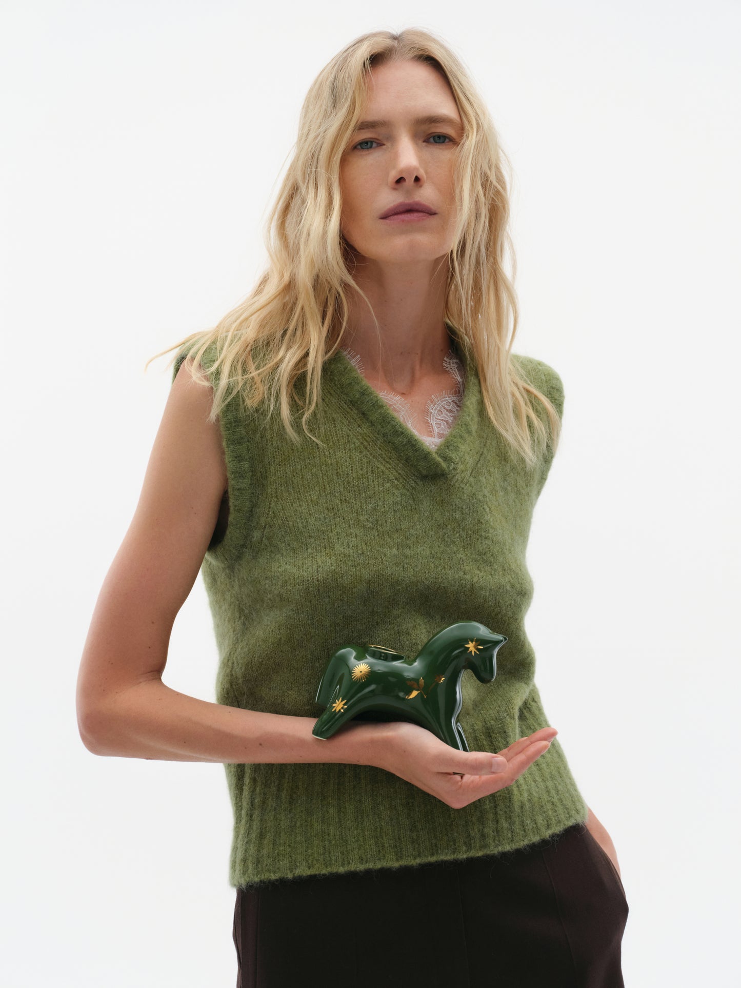 Lace-trimmed Vest in Green