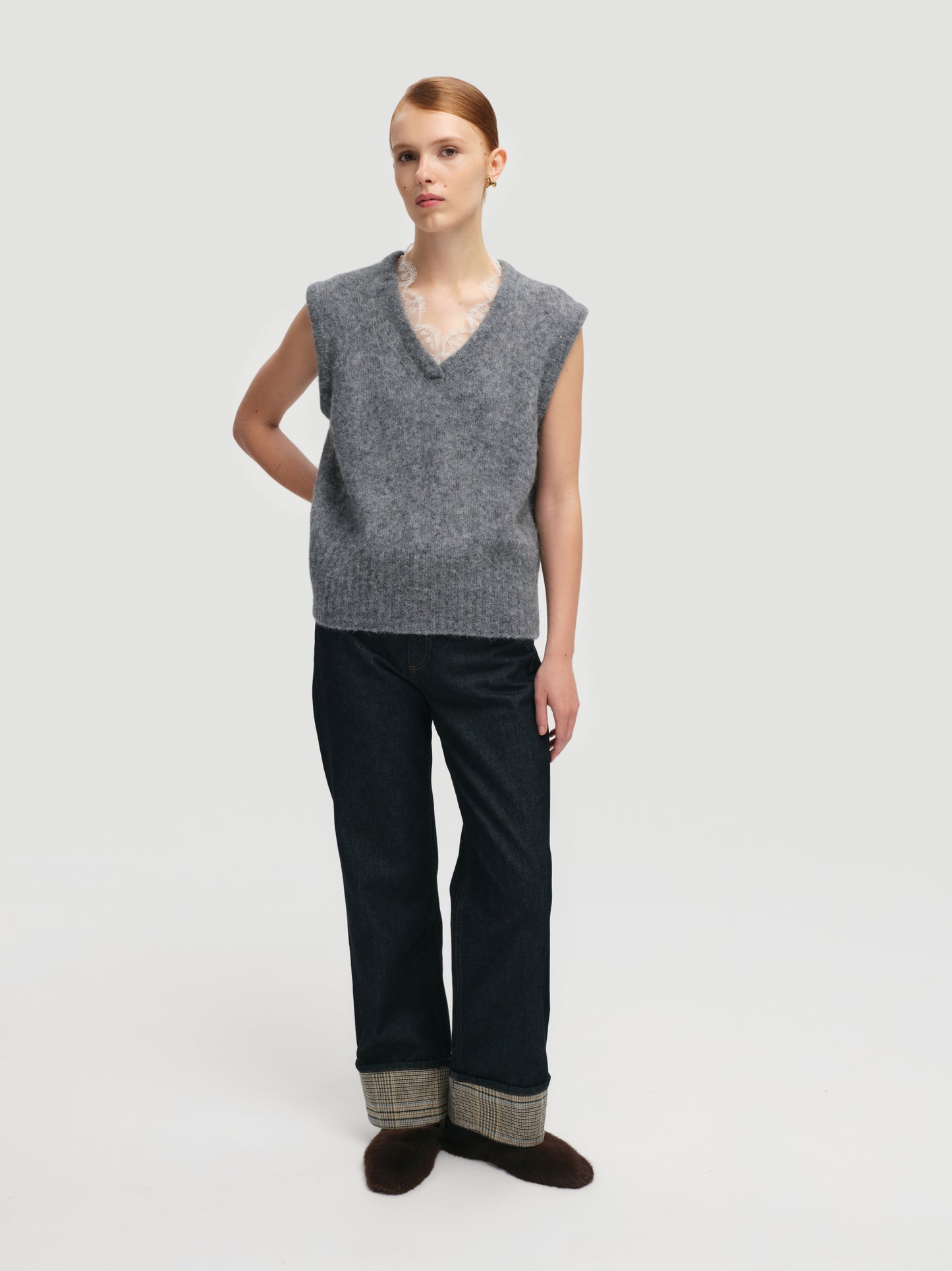 Lace-trimmed Vest in Grey