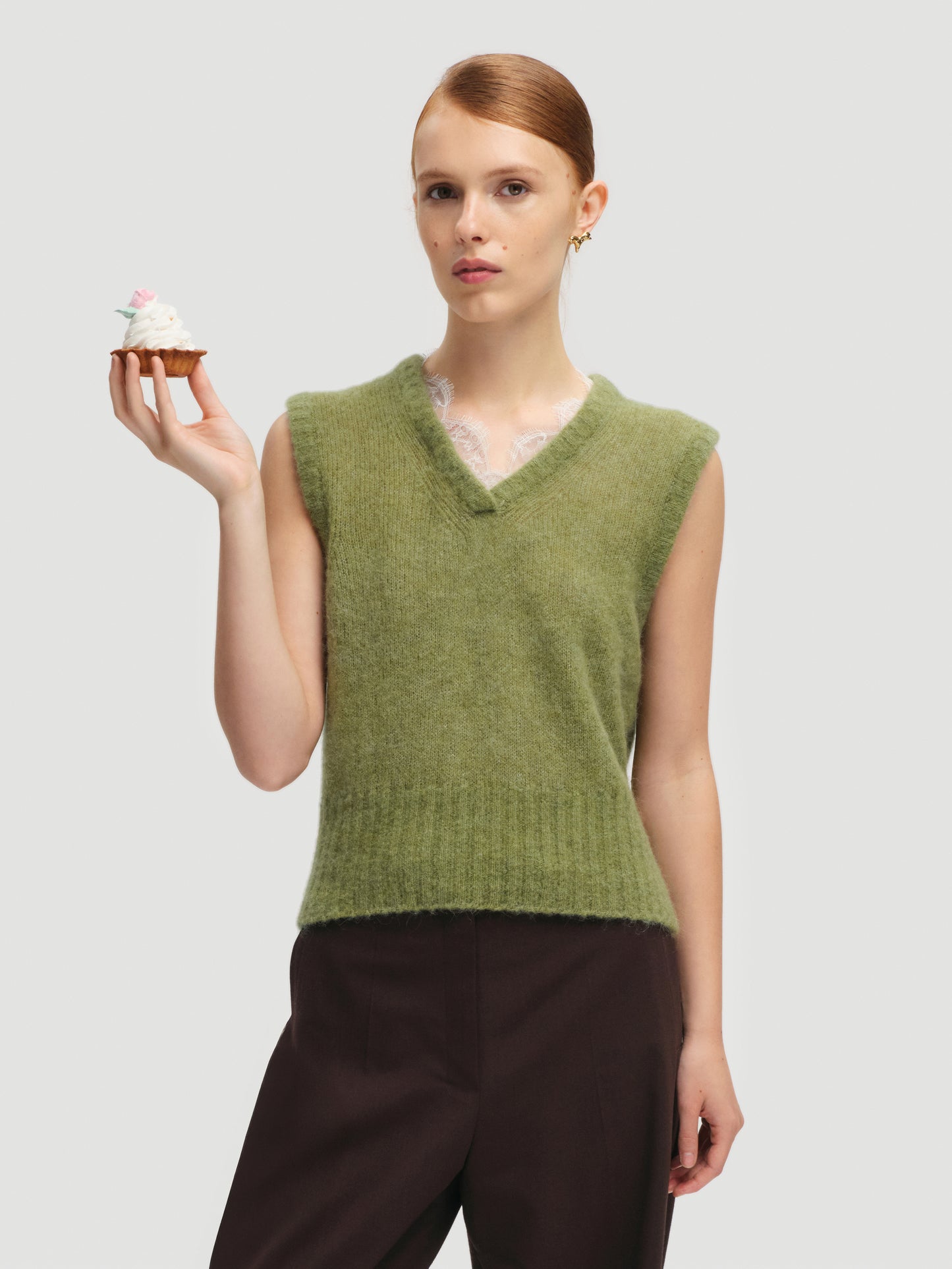 Lace-trimmed Vest in Green