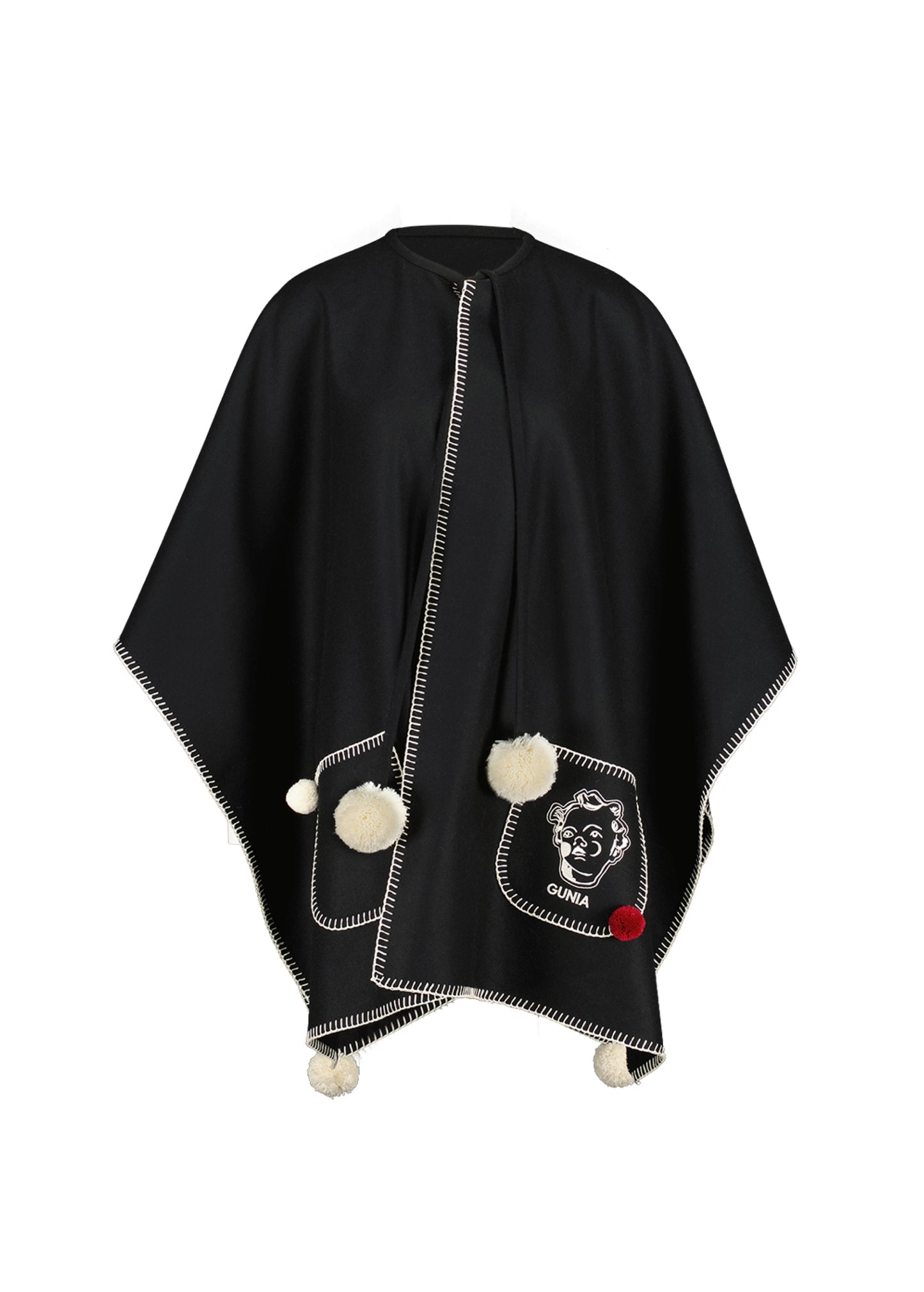 Woollen poncho with pompons