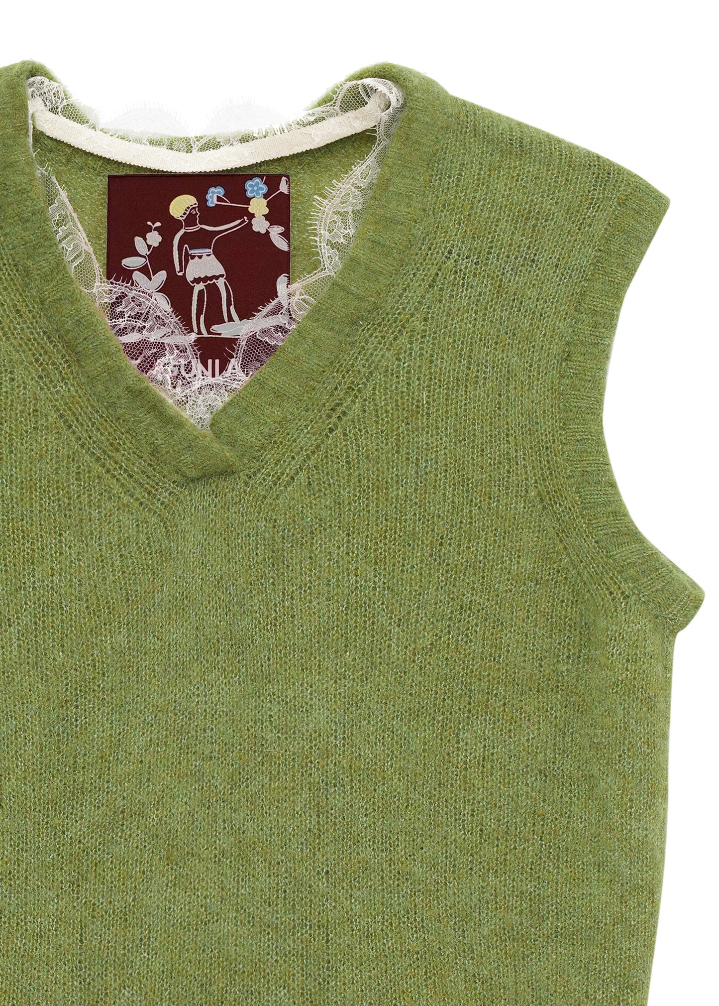 Lace-trimmed Vest in Green