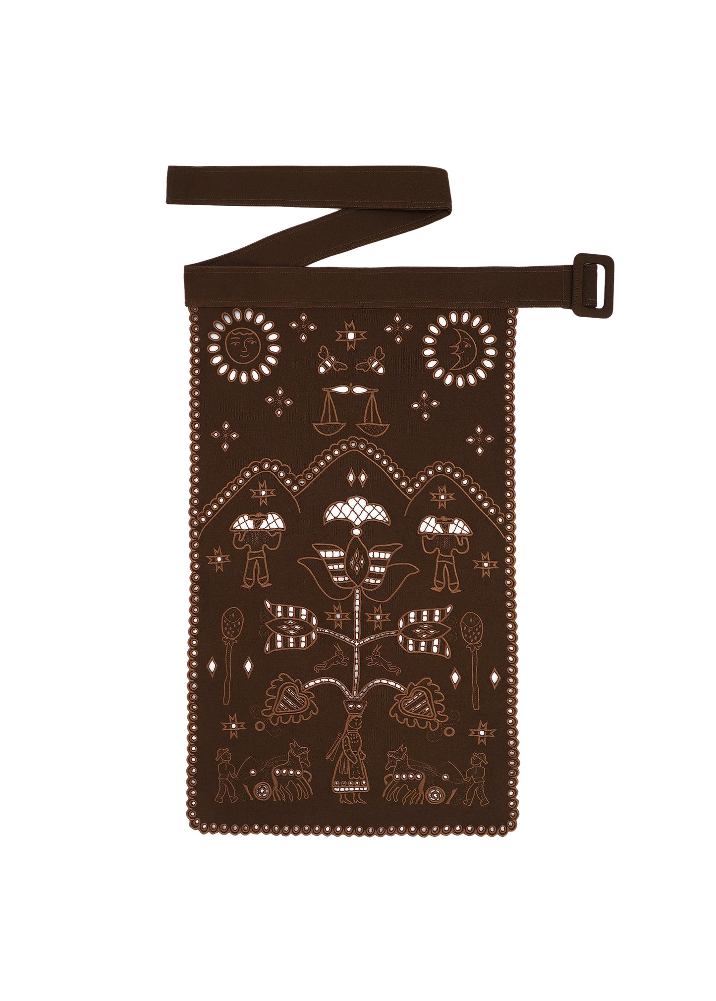 Embroidered apron dark brown