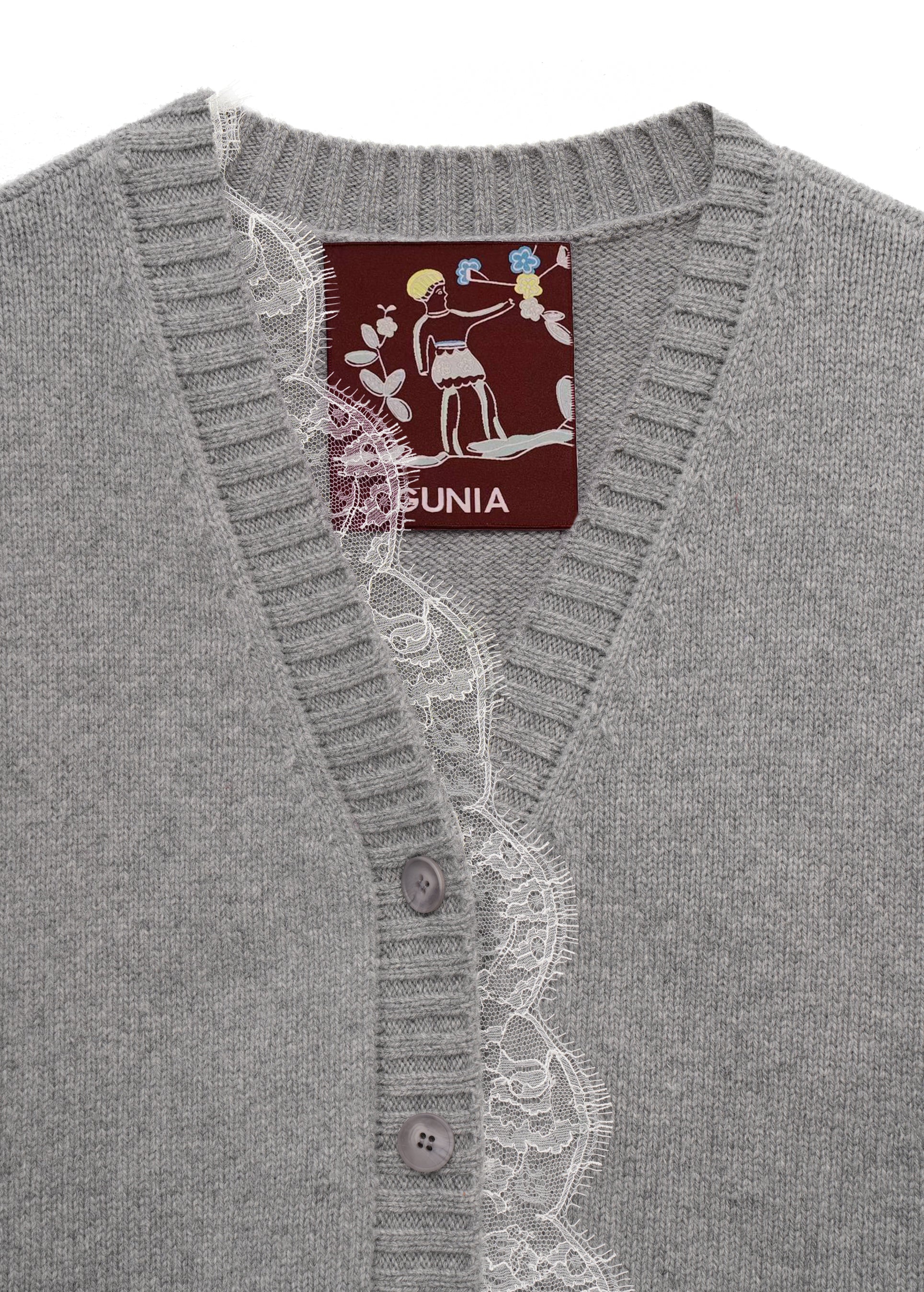 Кардиган з мереживом сірий Gunia – ручна робота, фото та опис на