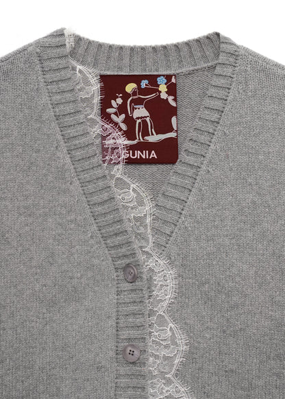 Lace-trimmed Cardigan in Grey 