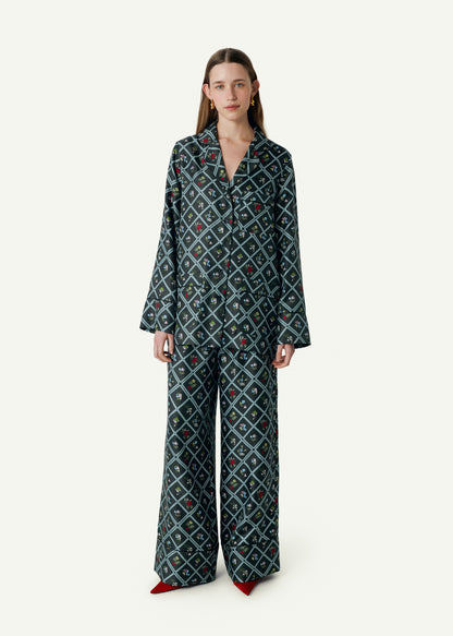 Шовкова сорочка з принтом Ружа в чорному