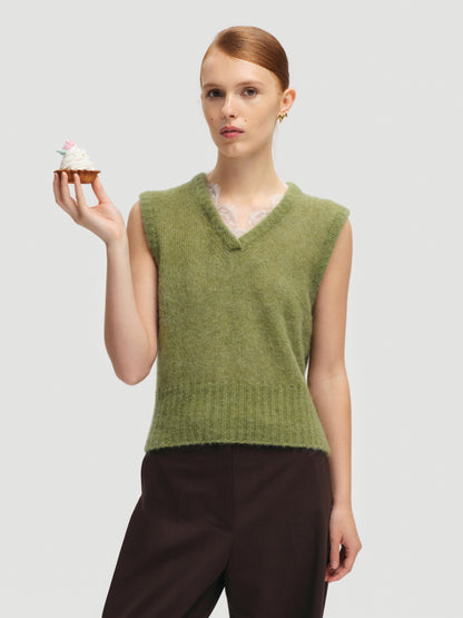 Lace-trimmed Vest in Green
