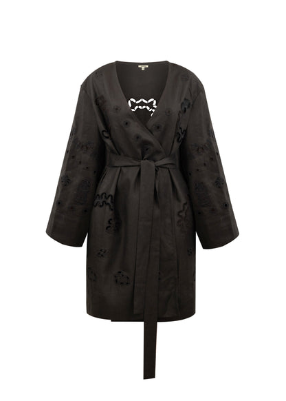 LIANA Black Embroidered Robe 
