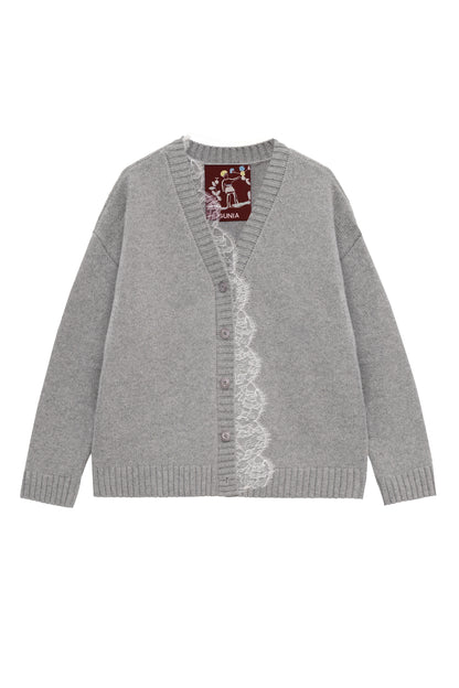 Lace-trimmed Cardigan in Grey 