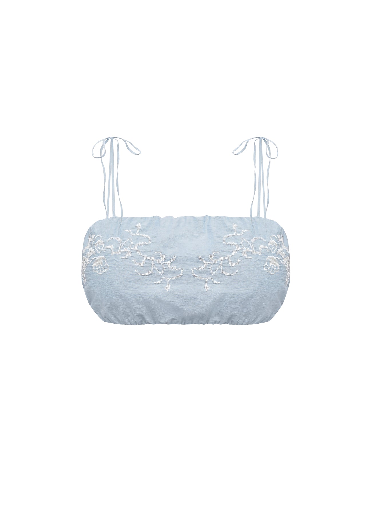 Embroidered Tie-Strap Bra in blue slide 1