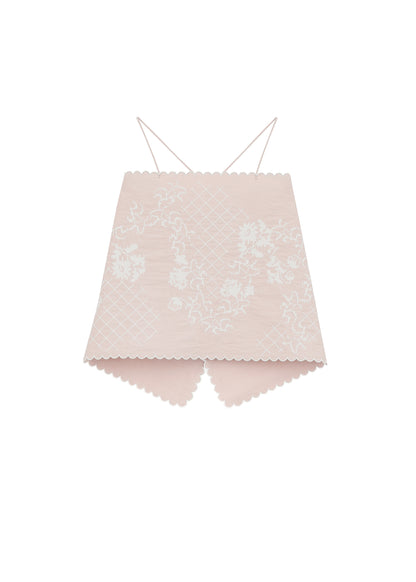 Open Back Embroidered Top in pink