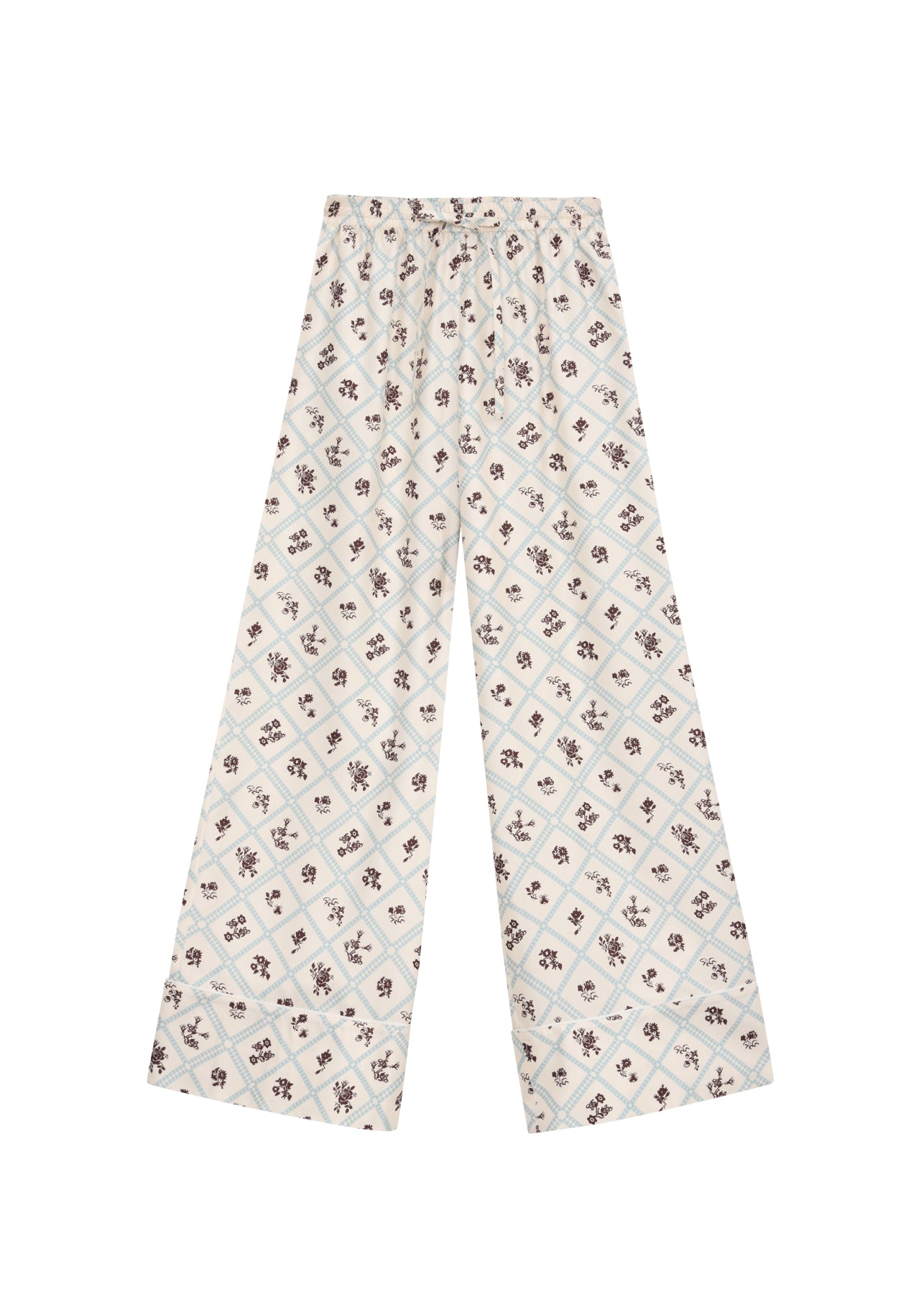 Шовкові штани з принтом Ружа в молочному