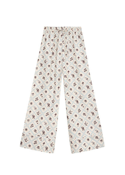 Шовкові штани з принтом Ружа в молочному