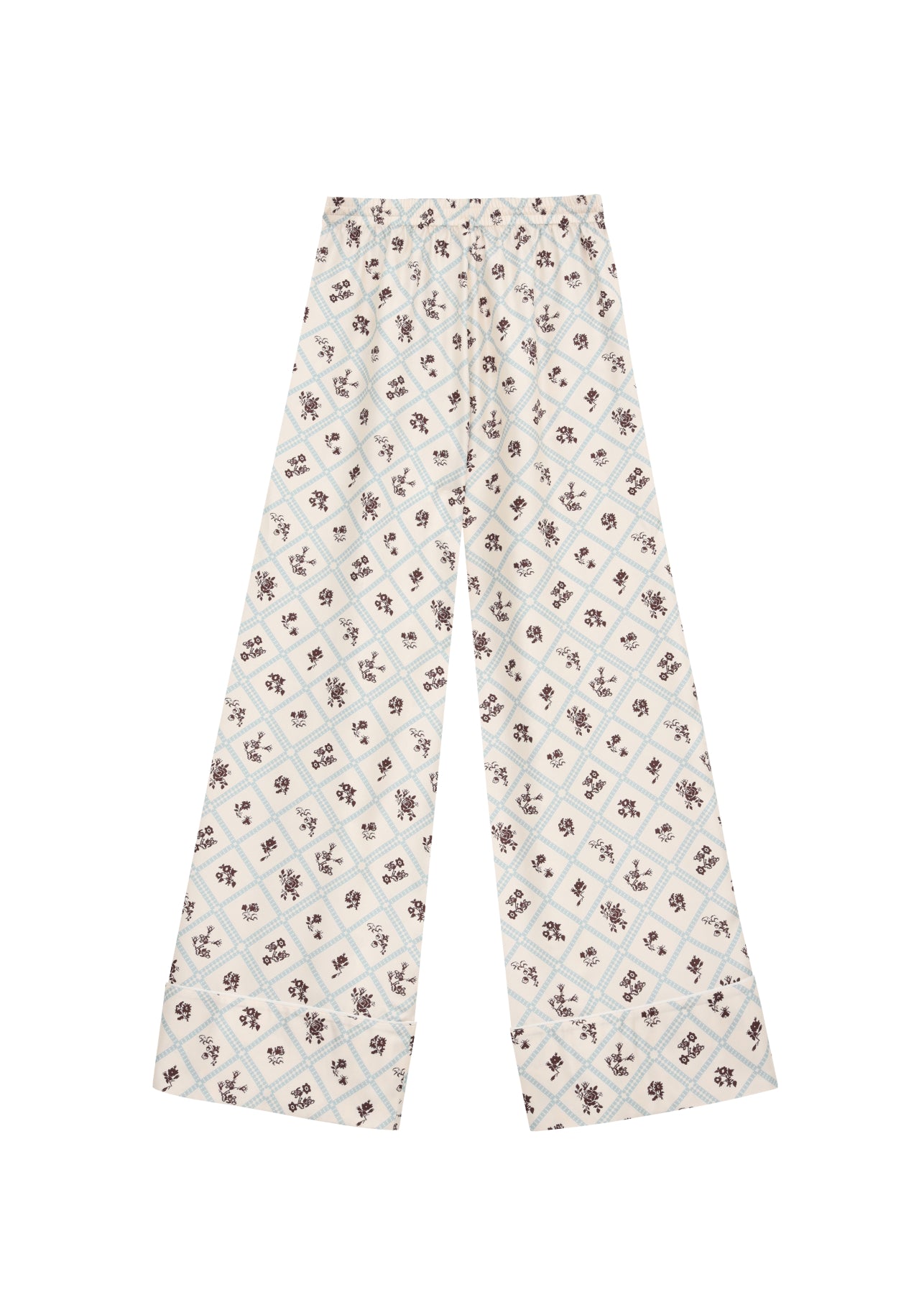 Шовкові штани з принтом Ружа в молочному