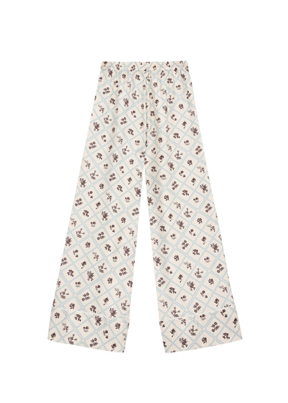 Шовкові штани з принтом Ружа в молочному