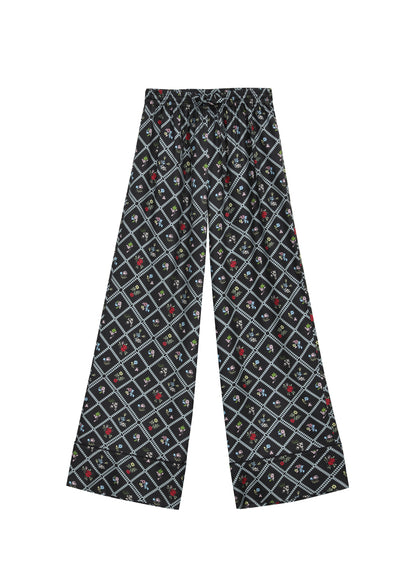 Шовкові штани з принтом Ружа в чорному