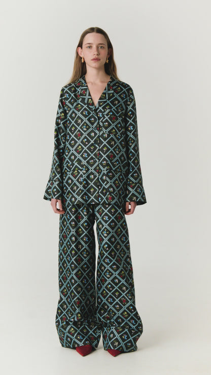 Шовкова сорочка з принтом Ружа в чорному